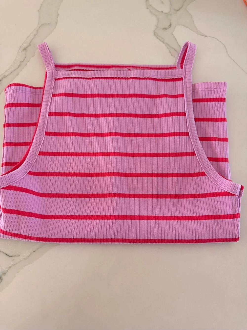 Feee People Mia Pink & Red Striped Ribbed Tank Top